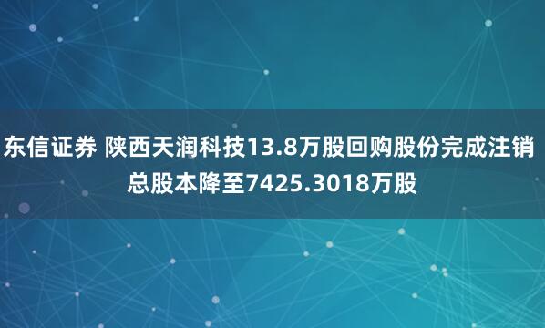 东信证券 陕西天润科技13.8万股回购股份完成注销 总股本降至7425.3018万股